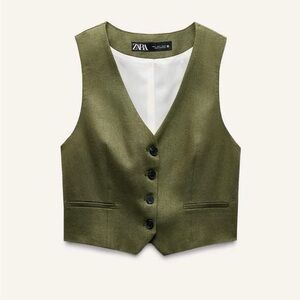 100% Linen almost sold out Zara Olive Utility Waistcoat